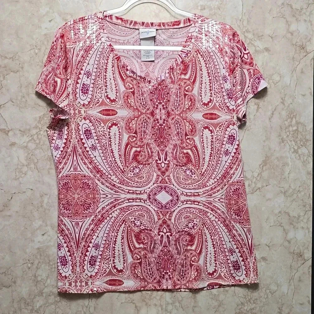 Jaclyn Smith | Top | Red and White Sequin | Size XL